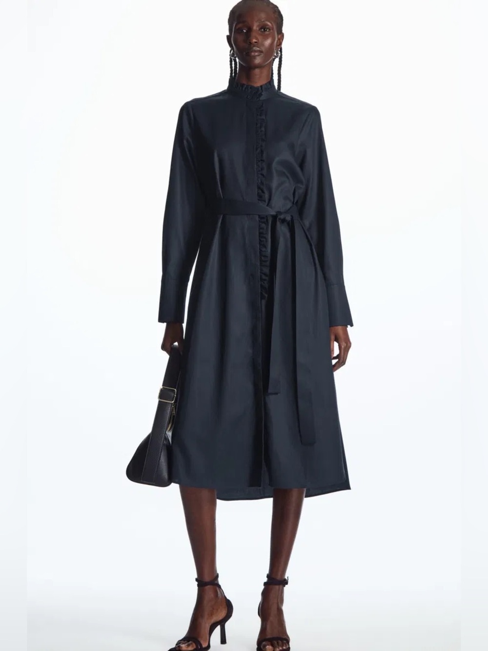 COS Belted Ruffled Midi Shirt Dress